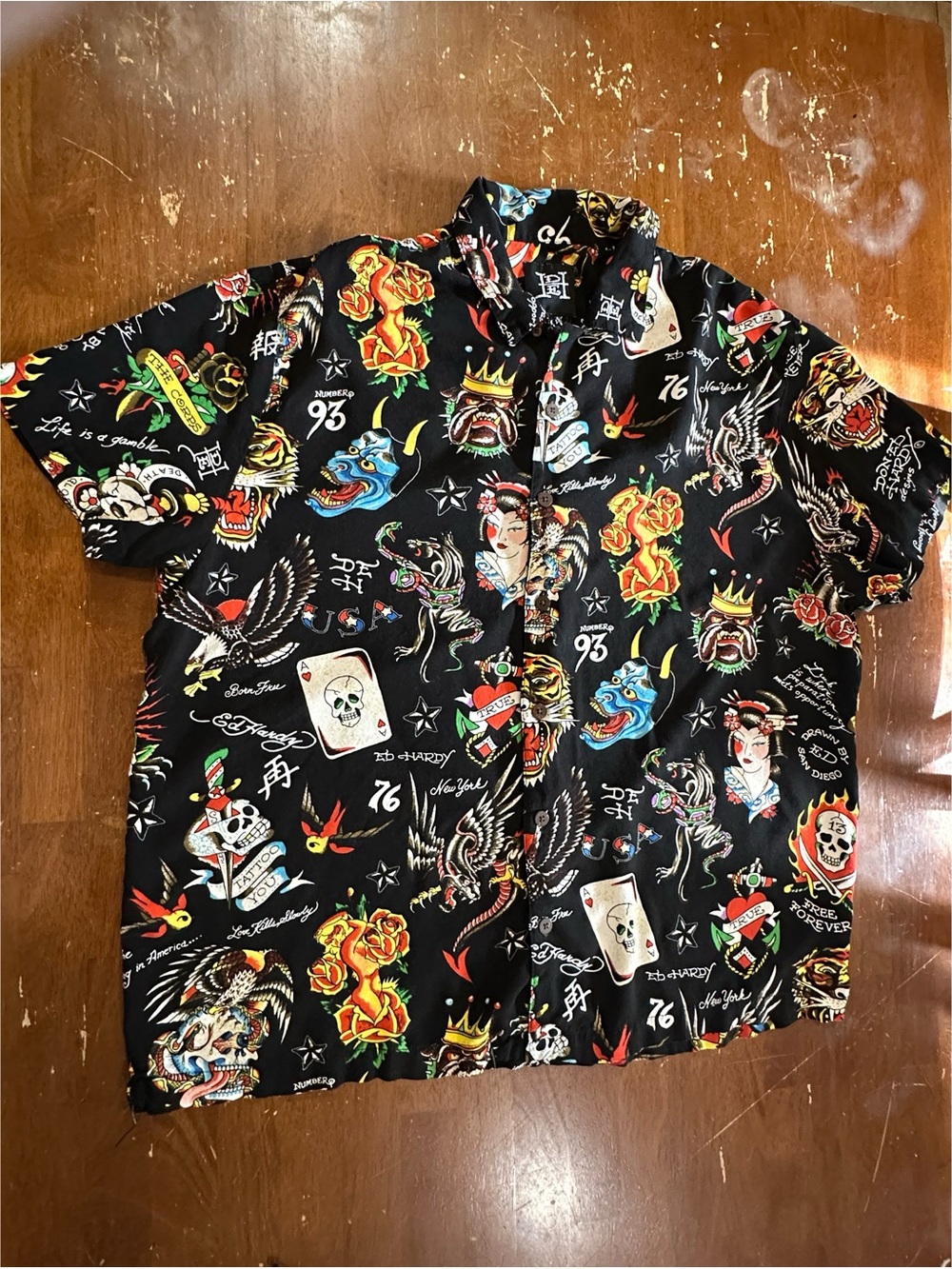 Ed Hardy Black Flashboard Camp Shirt Size XL - Picture 1 of 9